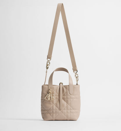 Women's Small Toujours Vertical Tote Bag With Powder Beige Macrocannage Calfskin And Strap