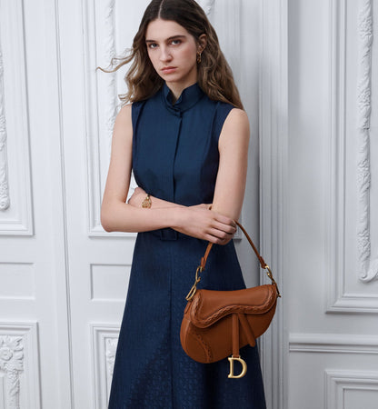 Women's Small Saddle Bag With Marron Bobby Calfskin Marquetry And Strap