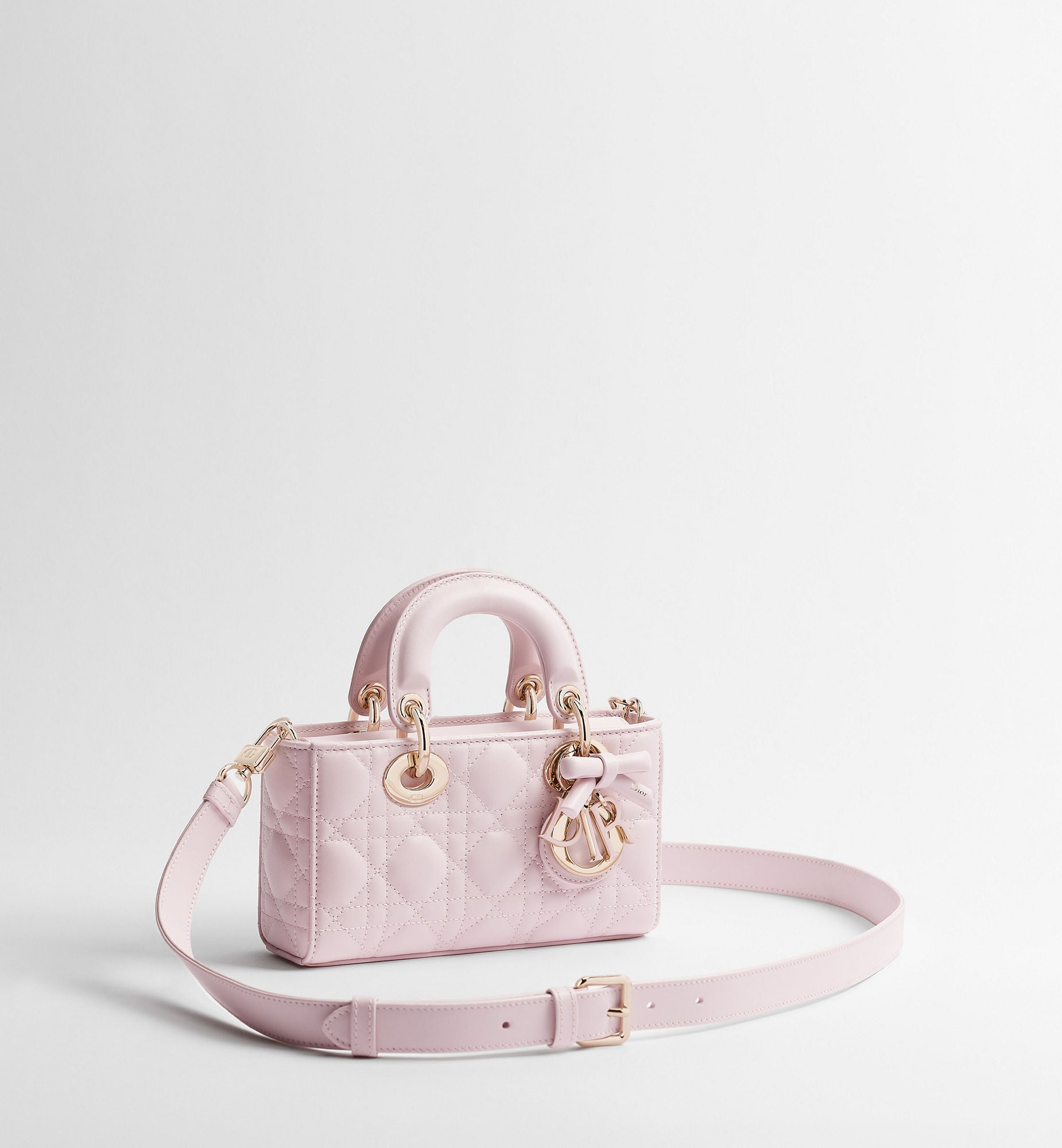 Women's Mini Lady D-Joy Bag With Rose Tendre Cannage Lambskin And Chain Strap