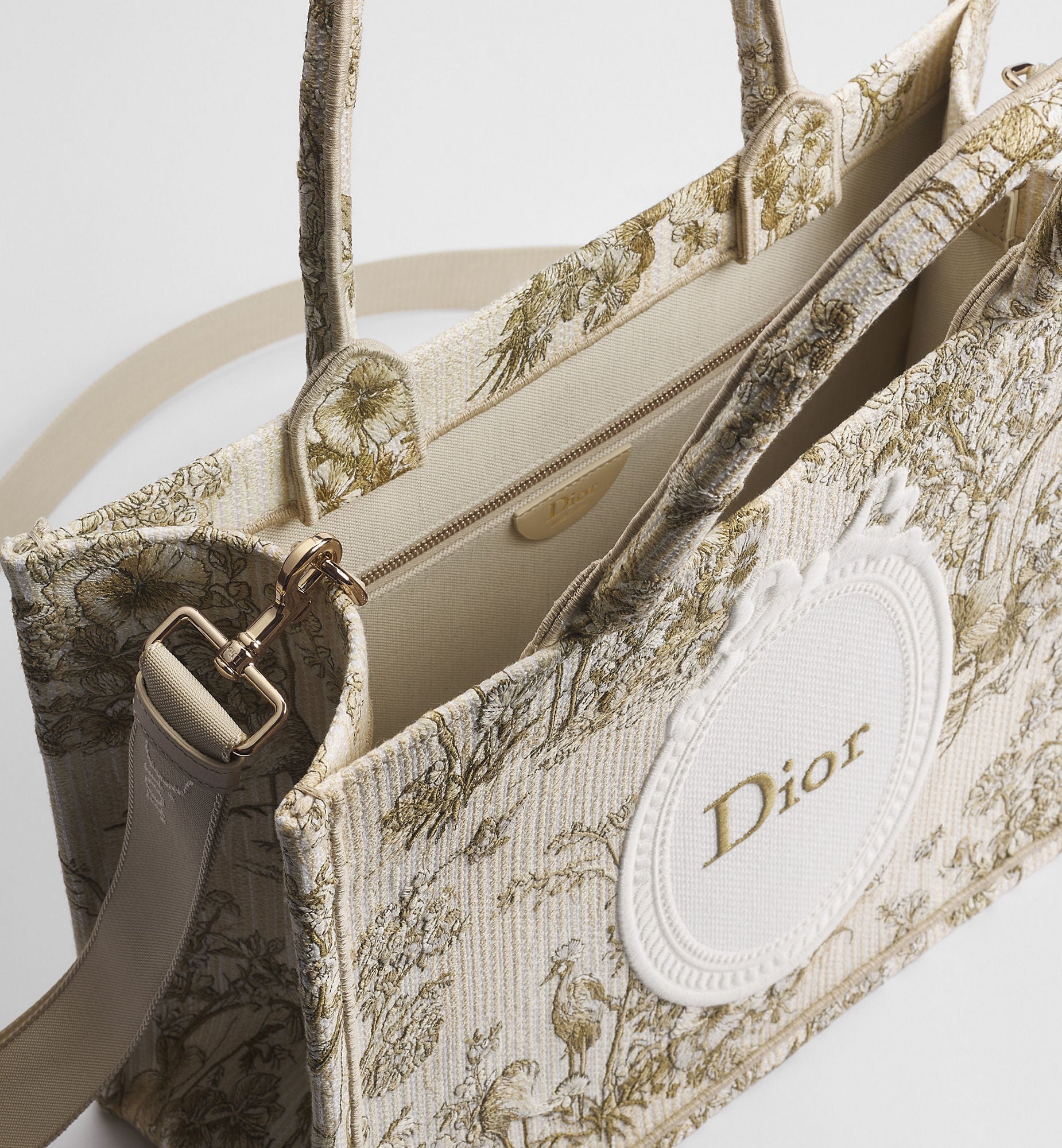 Women's Medium Book Tote With Toile de Jouy Garden Embroidery And Strap