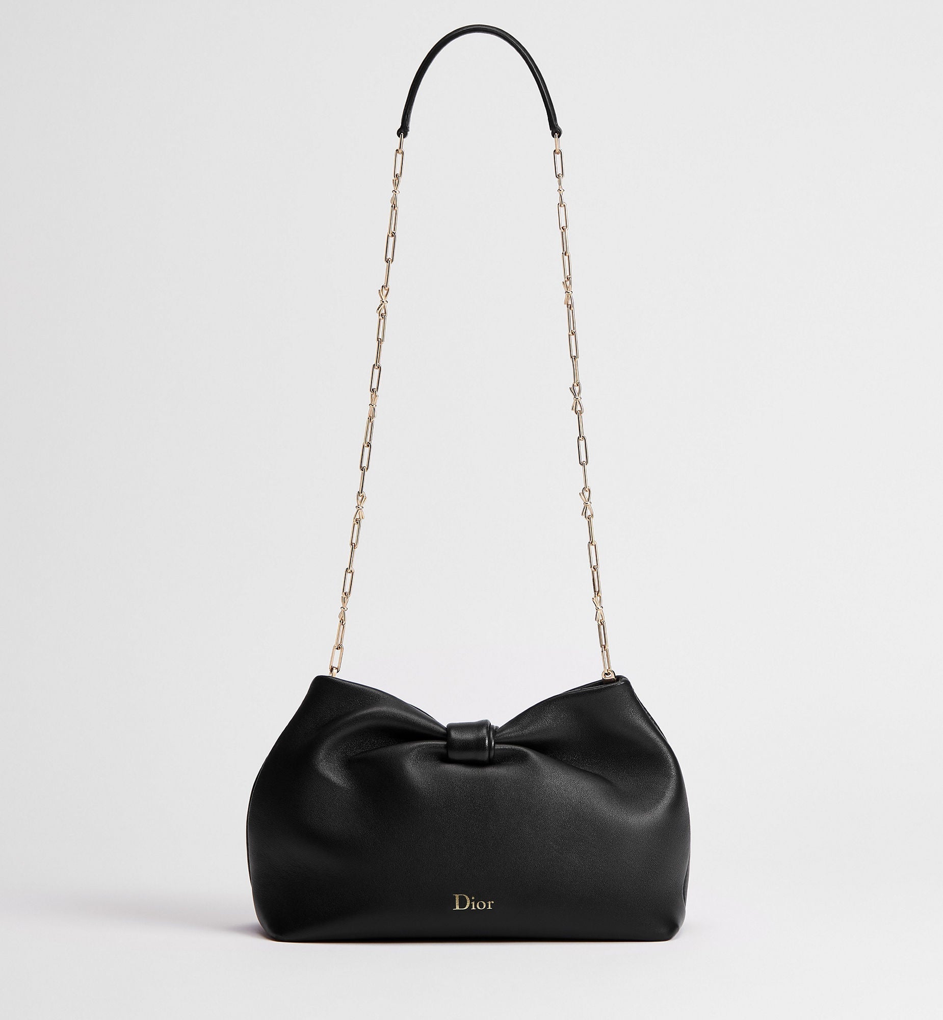 Women's Medium Dior Bow Bag With Black Lambskin And Chain Strap