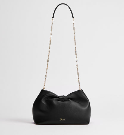Women's Medium Dior Bow Bag With Black Lambskin And Chain Strap