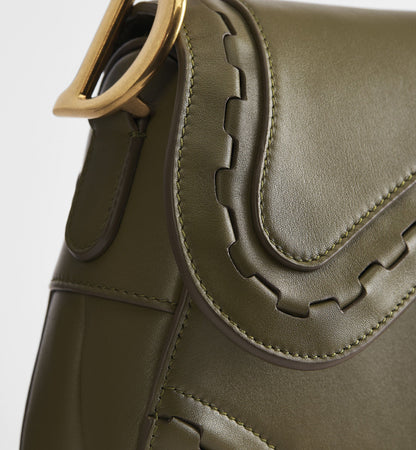 Women's Saddle Bag With Strap In Khaki Calfskin