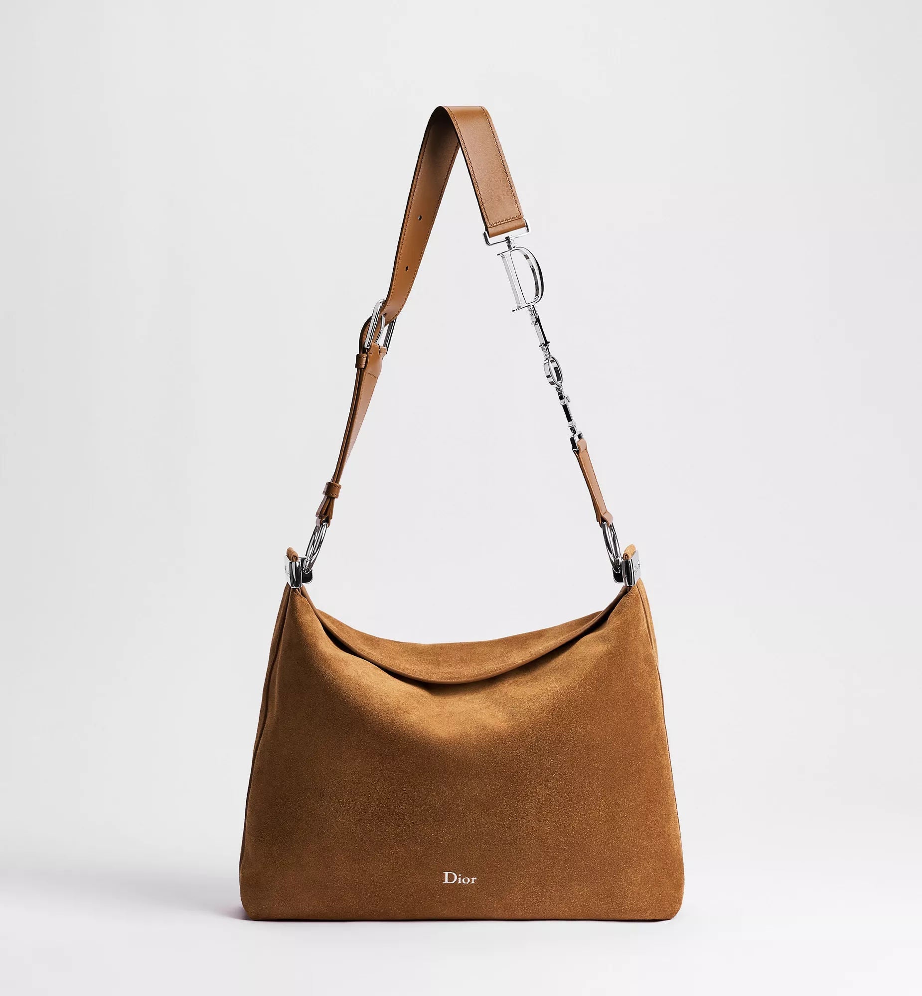 Women's Medium Shoulder Bag With Golden Saddle Suede Calfskin And Strap