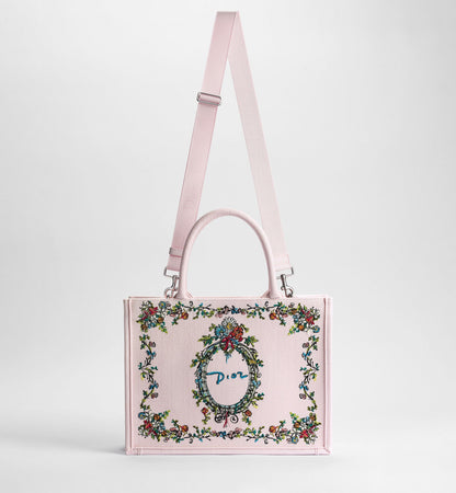 Medium Dior Book Tote With Pink Multicolor Dior Arabesque Embroidery And Strap
