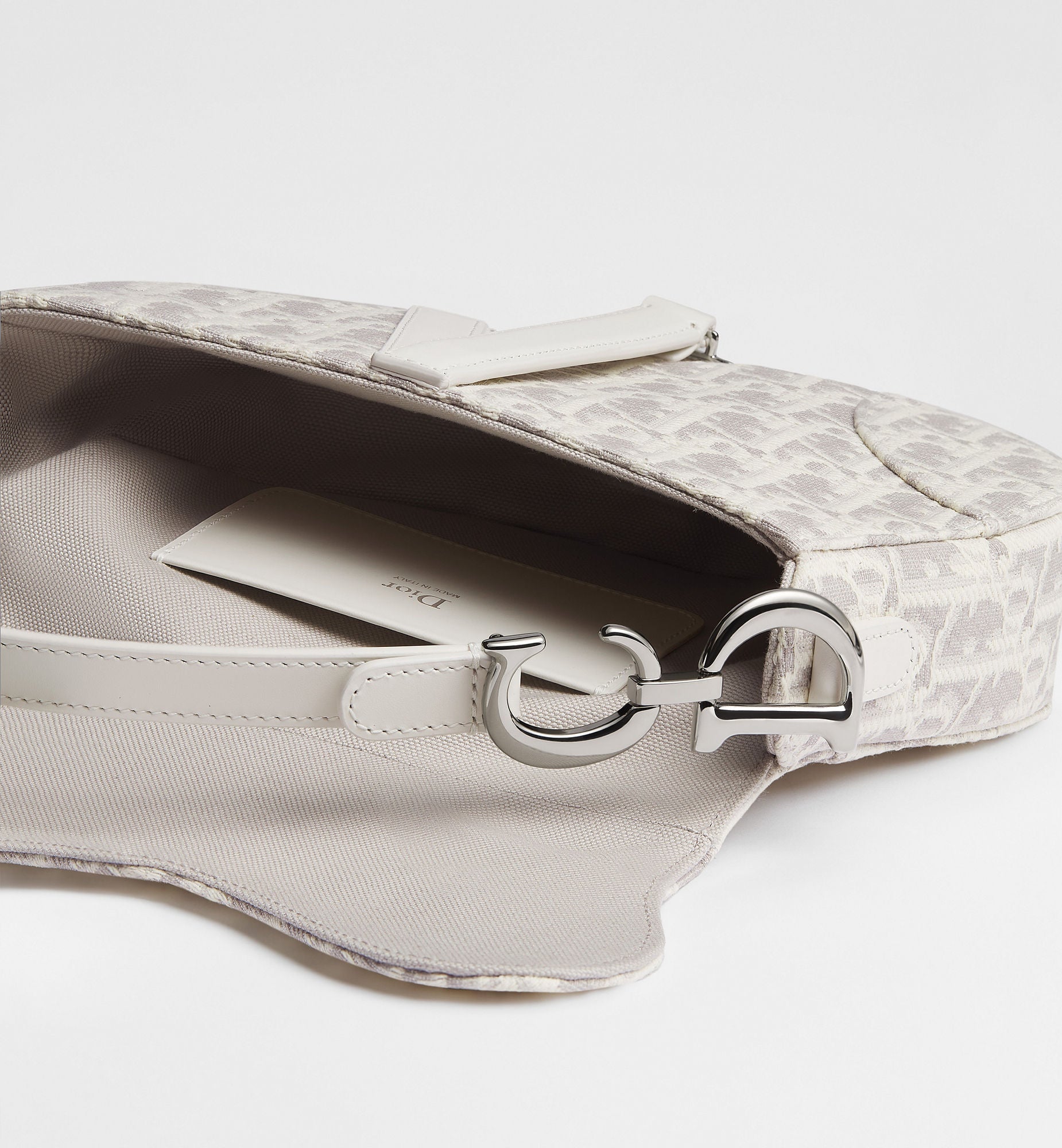 Women's Small Saddle Bag With Latte and Gray Oblique Jacquard And Strap