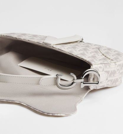 Women's Small Saddle Bag With Latte and Gray Oblique Jacquard And Strap