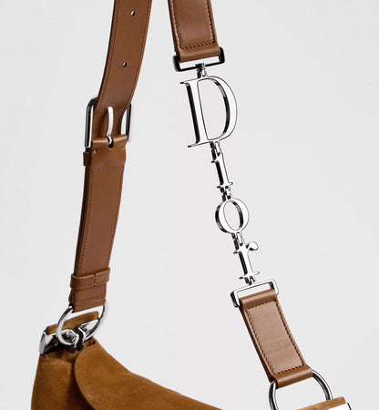 Women's Medium Shoulder Bag With Golden Saddle Suede Calfskin And Strap