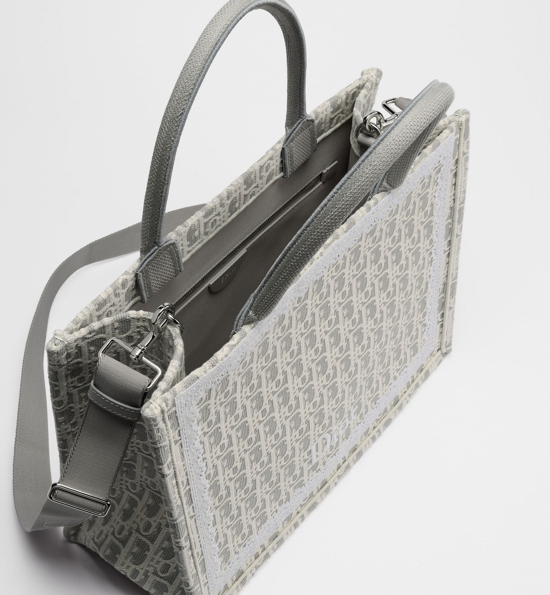 Women's Med Book Tote With Latte & Gray Oblique Embroidery & White Lace & Strap