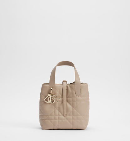 Women's Small Toujours Vertical Tote Bag With Powder Beige Macrocannage Calfskin And Strap
