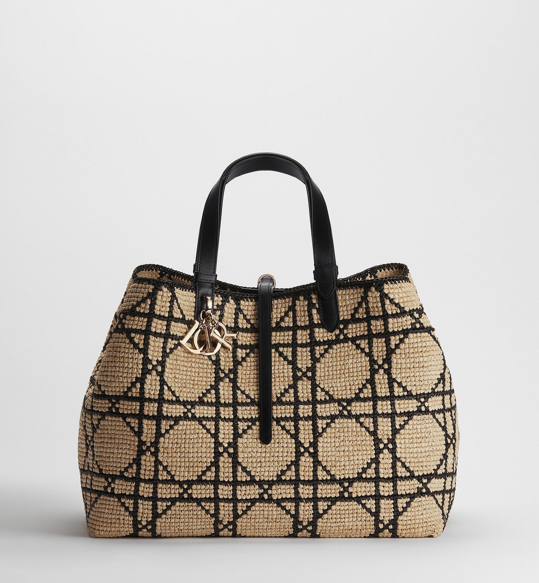 Large Toujours Bag With Natural and Black Macrocannage Raffia and Black Calfskin