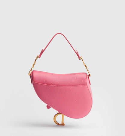 Women's Small Saddle Bag With Fraise Grained Calfskin And Strap
