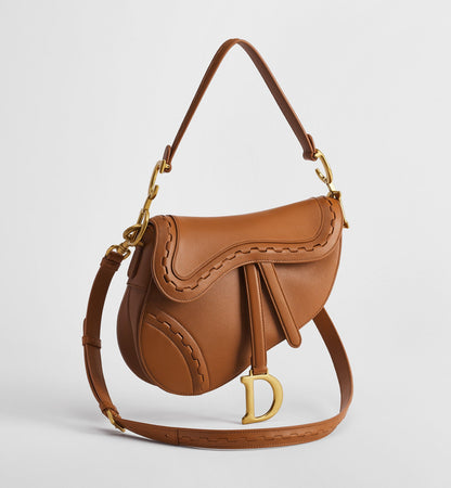 Women's Small Saddle Bag With Marron Bobby Calfskin Marquetry And Strap