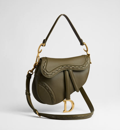 Women's Saddle Bag With Strap In Khaki Calfskin