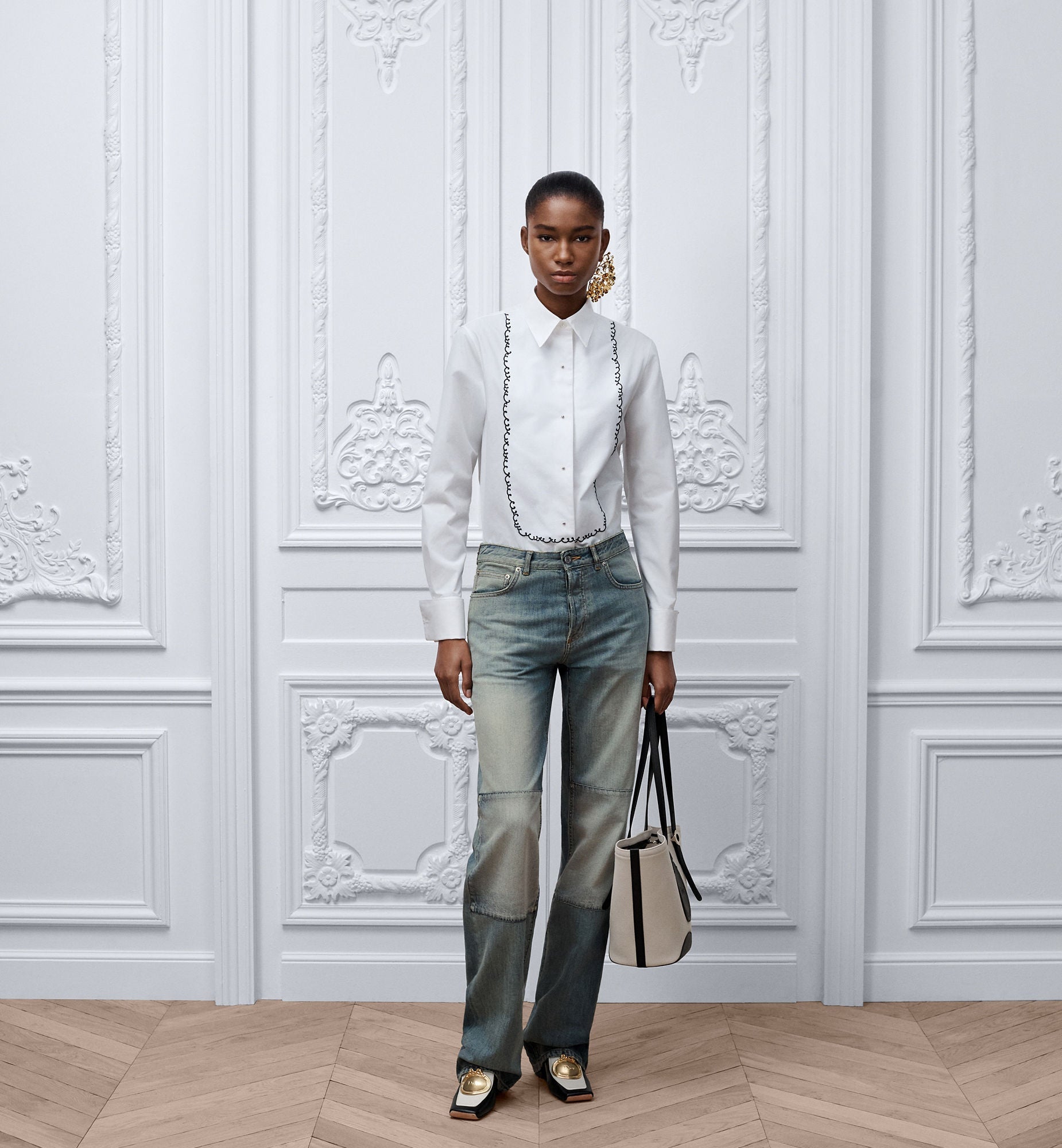 Women's Small Dior Blooming Bag With Beige Canvas And Black Calfskin