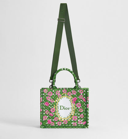 Women's Small Book Tote With Multicolor Cannage Garden Embroidery And Strap
