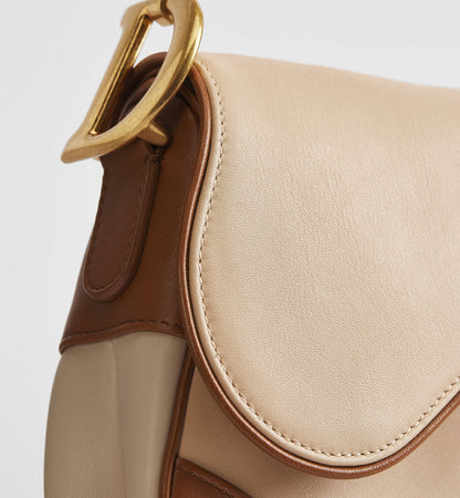 Women's Medium Saddle Bag With Two-Tone Trench And Marron Bobby Calfskin And Strap