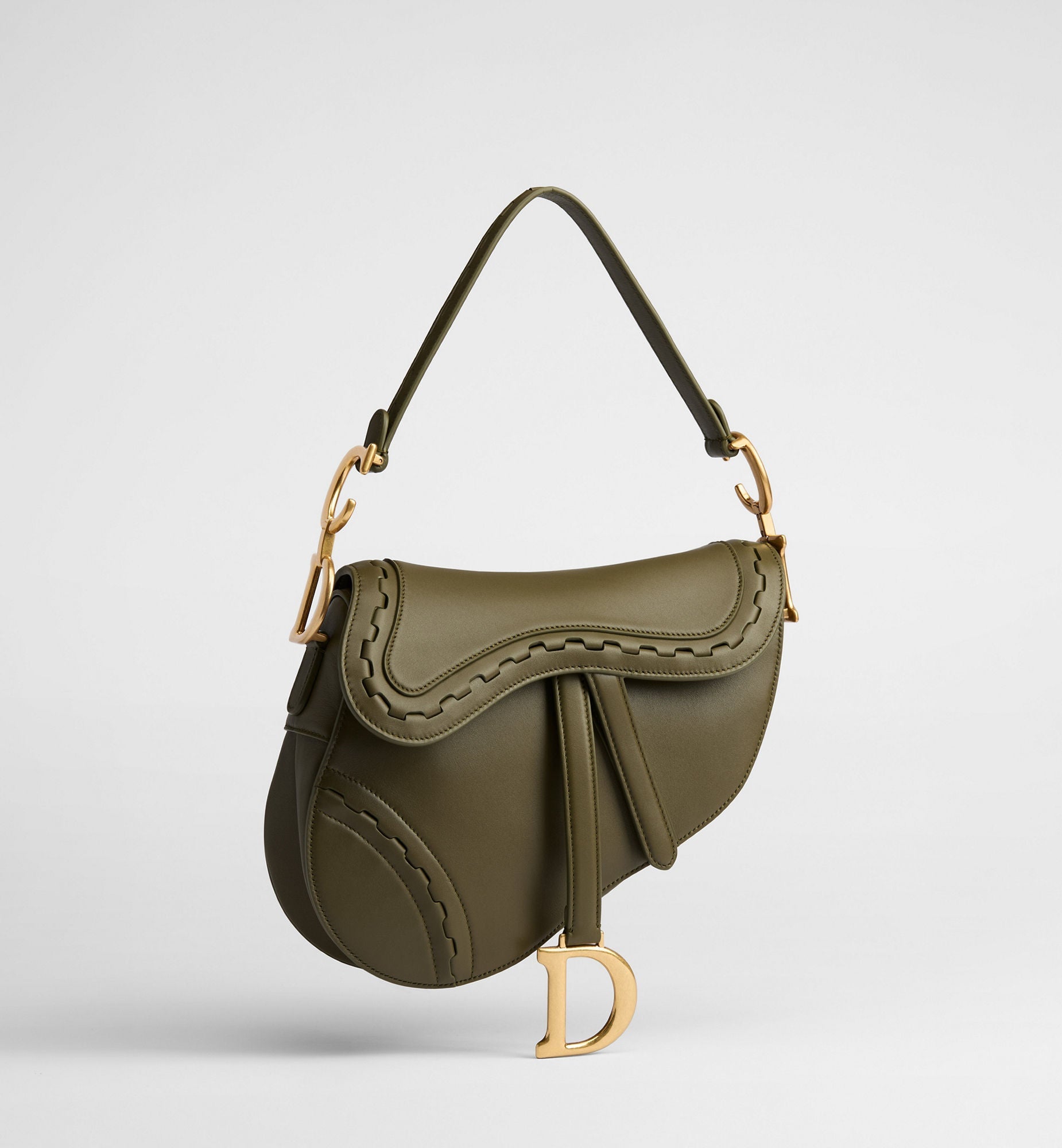 Women's Saddle Bag With Strap In Khaki Calfskin