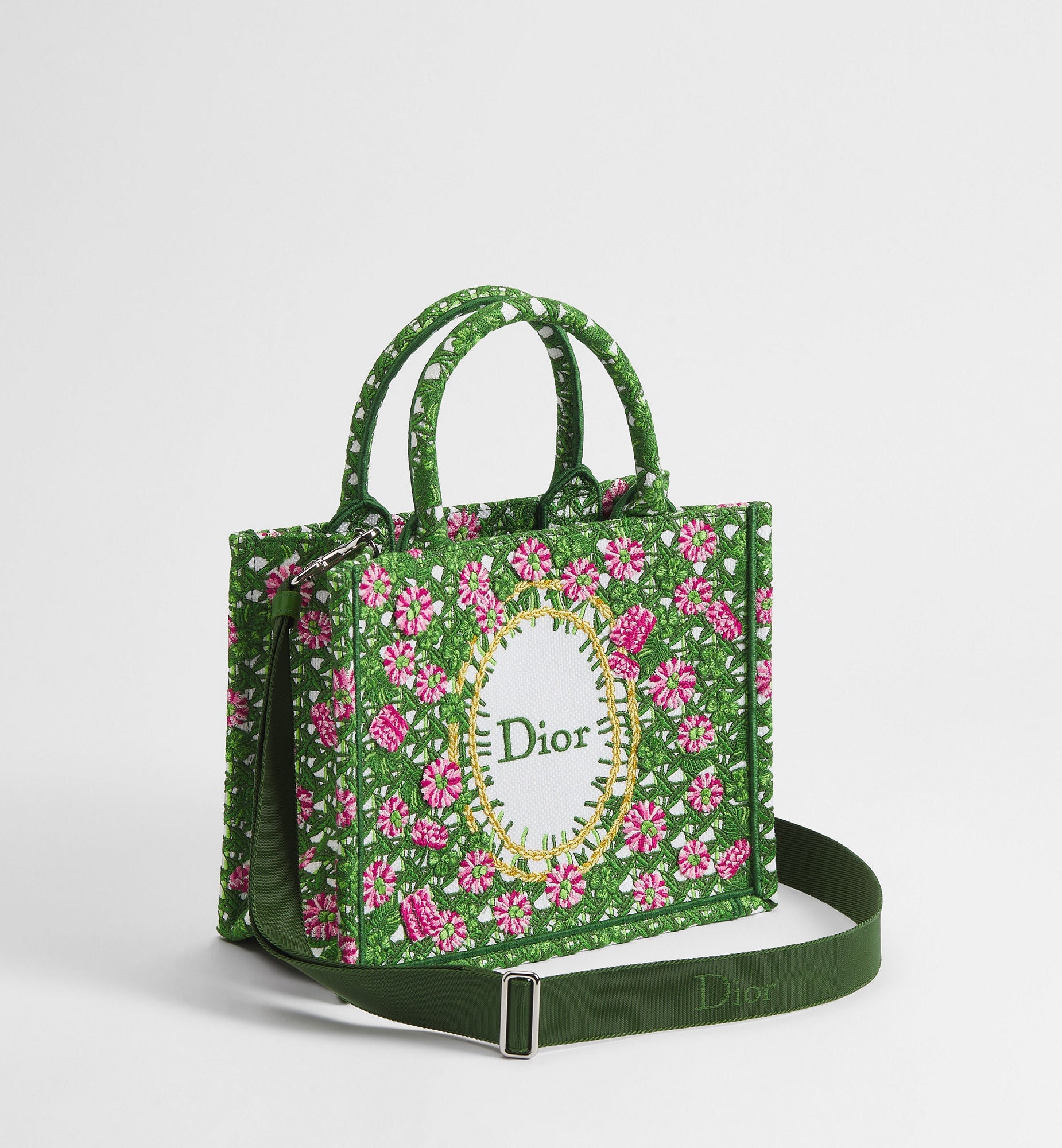 Women's Small Book Tote With Multicolor Cannage Garden Embroidery And Strap