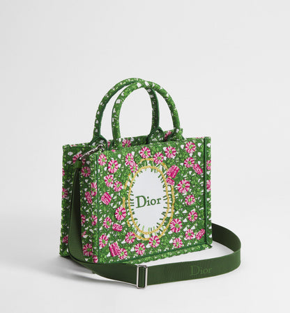 Women's Small Book Tote With Multicolor Cannage Garden Embroidery And Strap