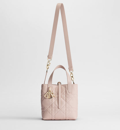 Women's Small Toujours Vertical Tote Bag With Powder Pink Macrocannage Calfskin And Strap