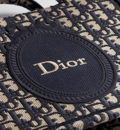 Women's Small Book Tote with Blue Oblique Jacquard and Médaillon Signature