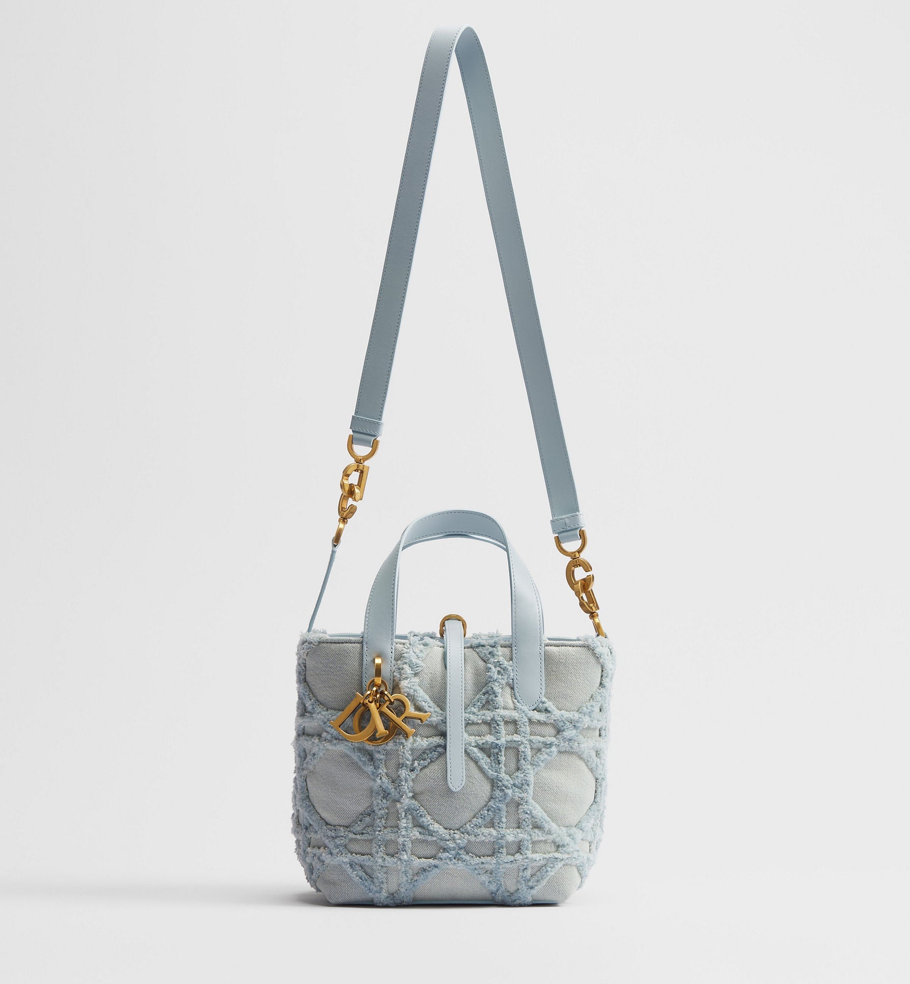 Women's Small Toujours Vertical Tote Bag With Blue Cannage Denim And Strap