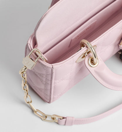 Women's Mini Lady D-Joy Bag With Rose Tendre Cannage Lambskin And Chain Strap