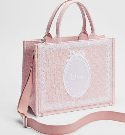 Women's Medium Book Tote With Soupir Pink Oblique Embroidery And Strap