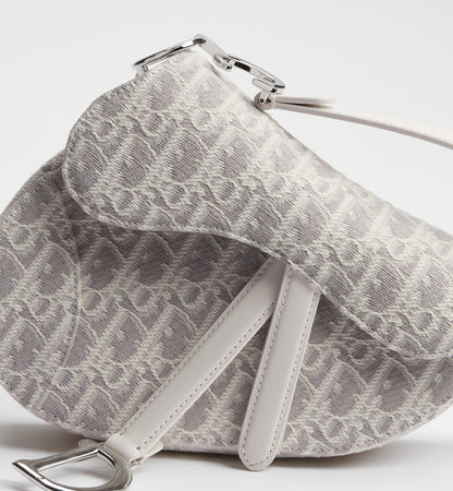 Women's Small Saddle Bag With Latte and Gray Oblique Jacquard And Strap