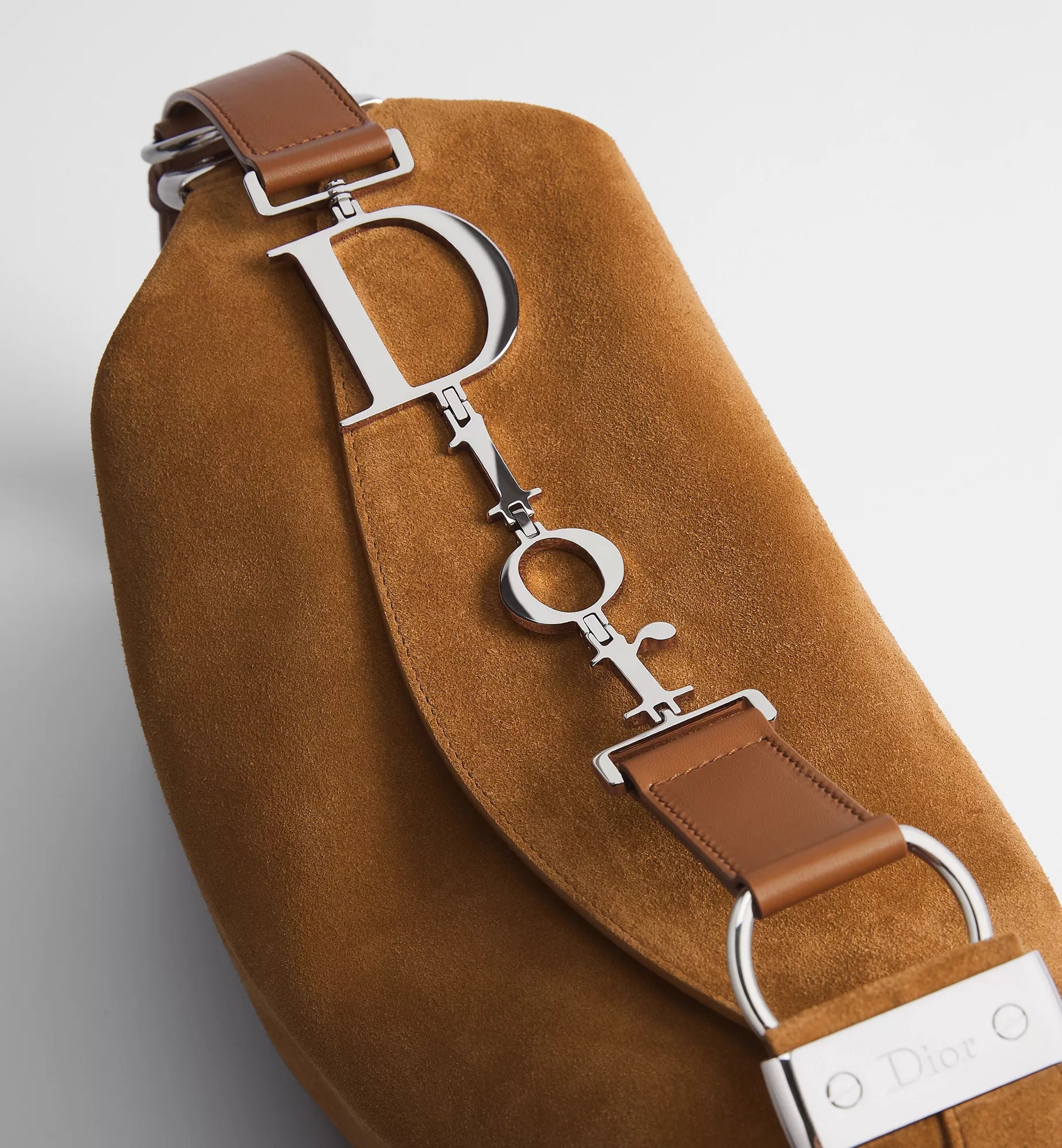 Women's Medium Shoulder Bag With Golden Saddle Suede Calfskin And Strap