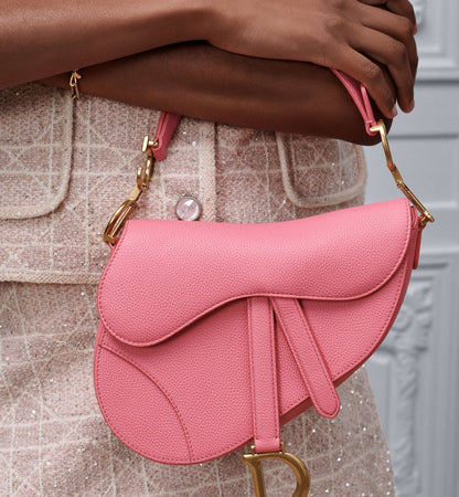 Women's Small Saddle Bag With Fraise Grained Calfskin And Strap