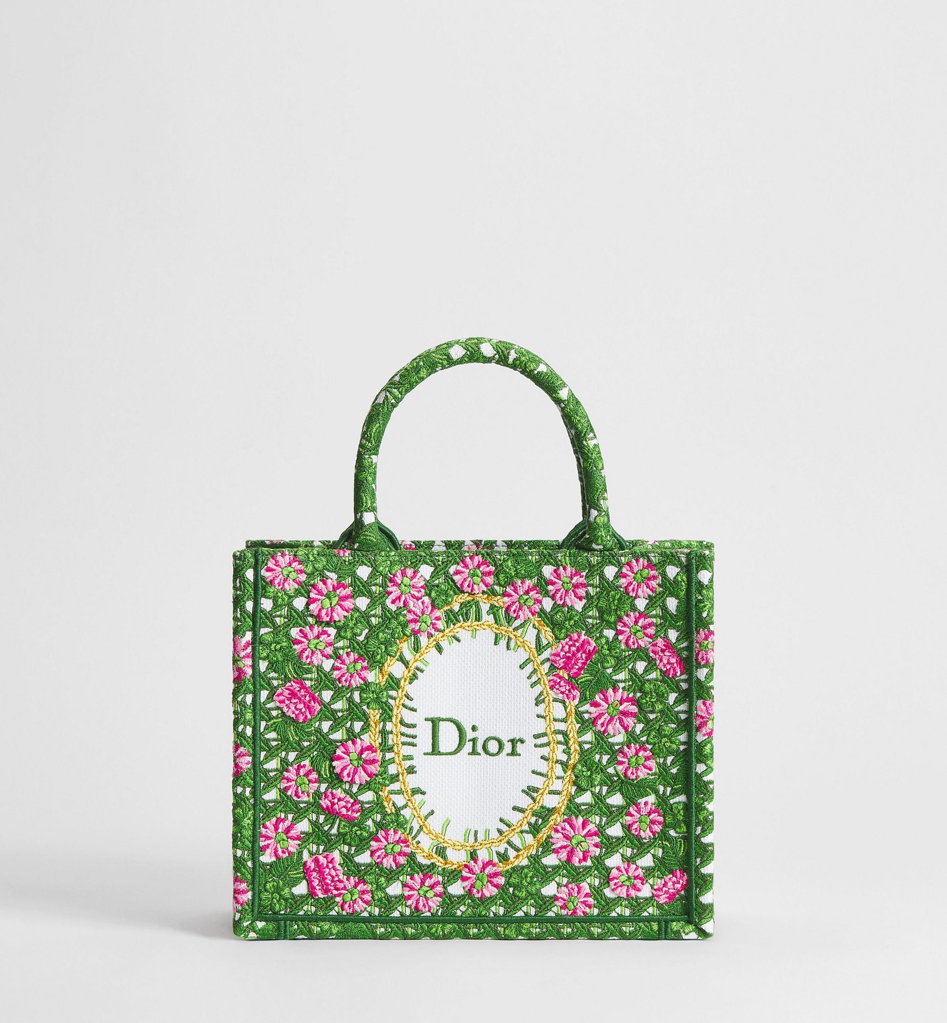 Women's Small Book Tote With Multicolor Cannage Garden Embroidery And Strap
