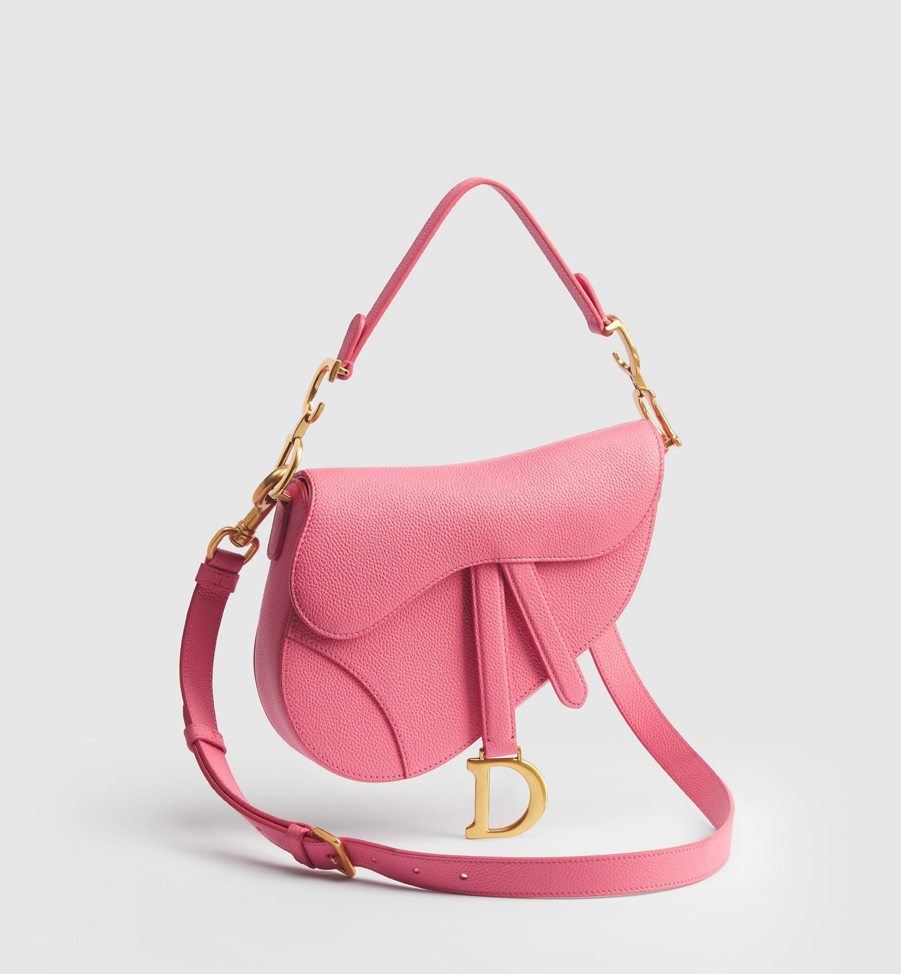 Women's Small Saddle Bag With Fraise Grained Calfskin And Strap