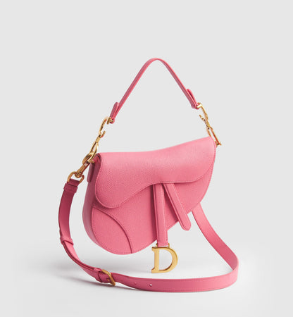 Women's Small Saddle Bag With Fraise Grained Calfskin And Strap