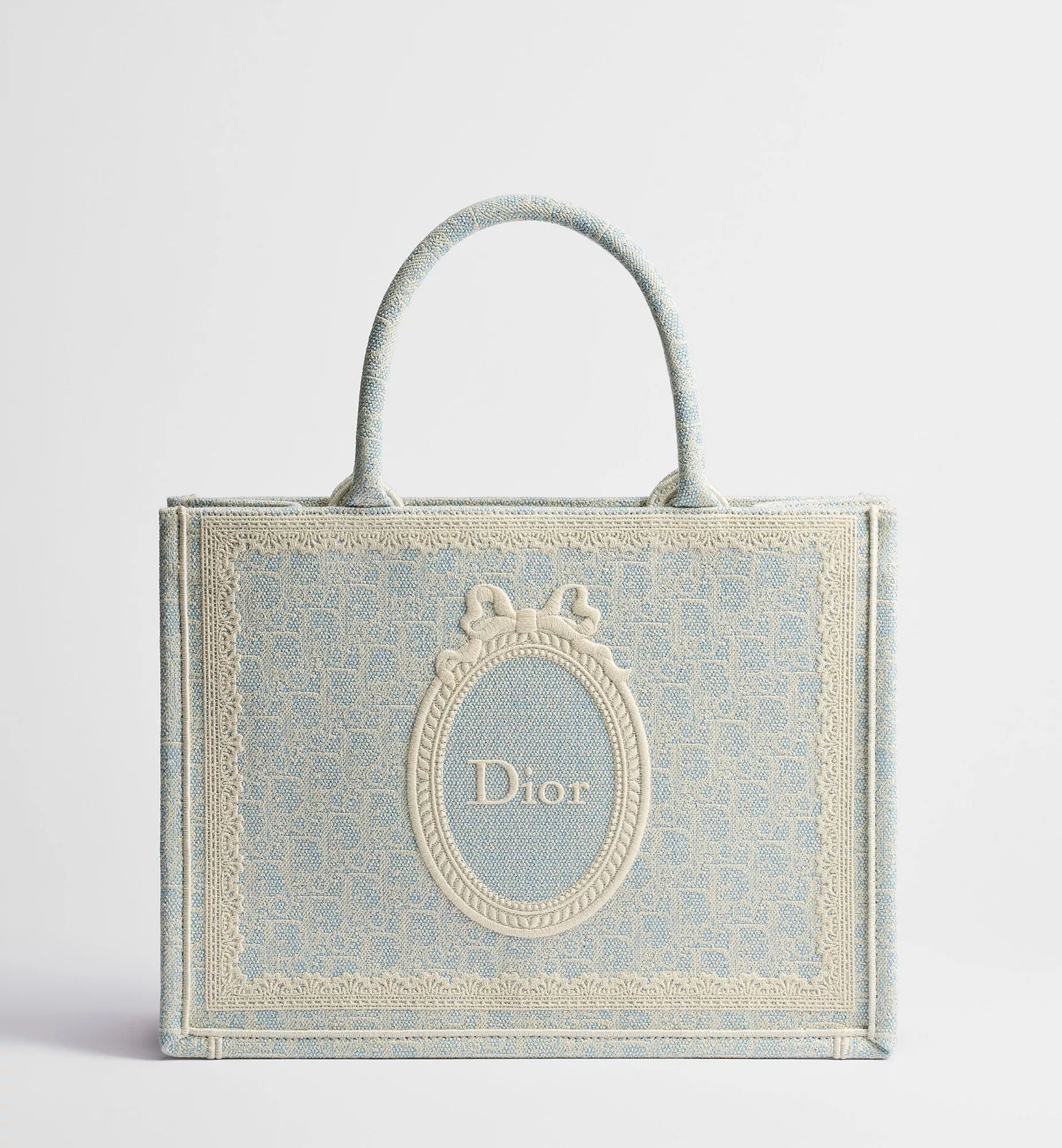 Women's Medium Book Tote With Céleste Blue Washed Embroidery And Shoulder Strap