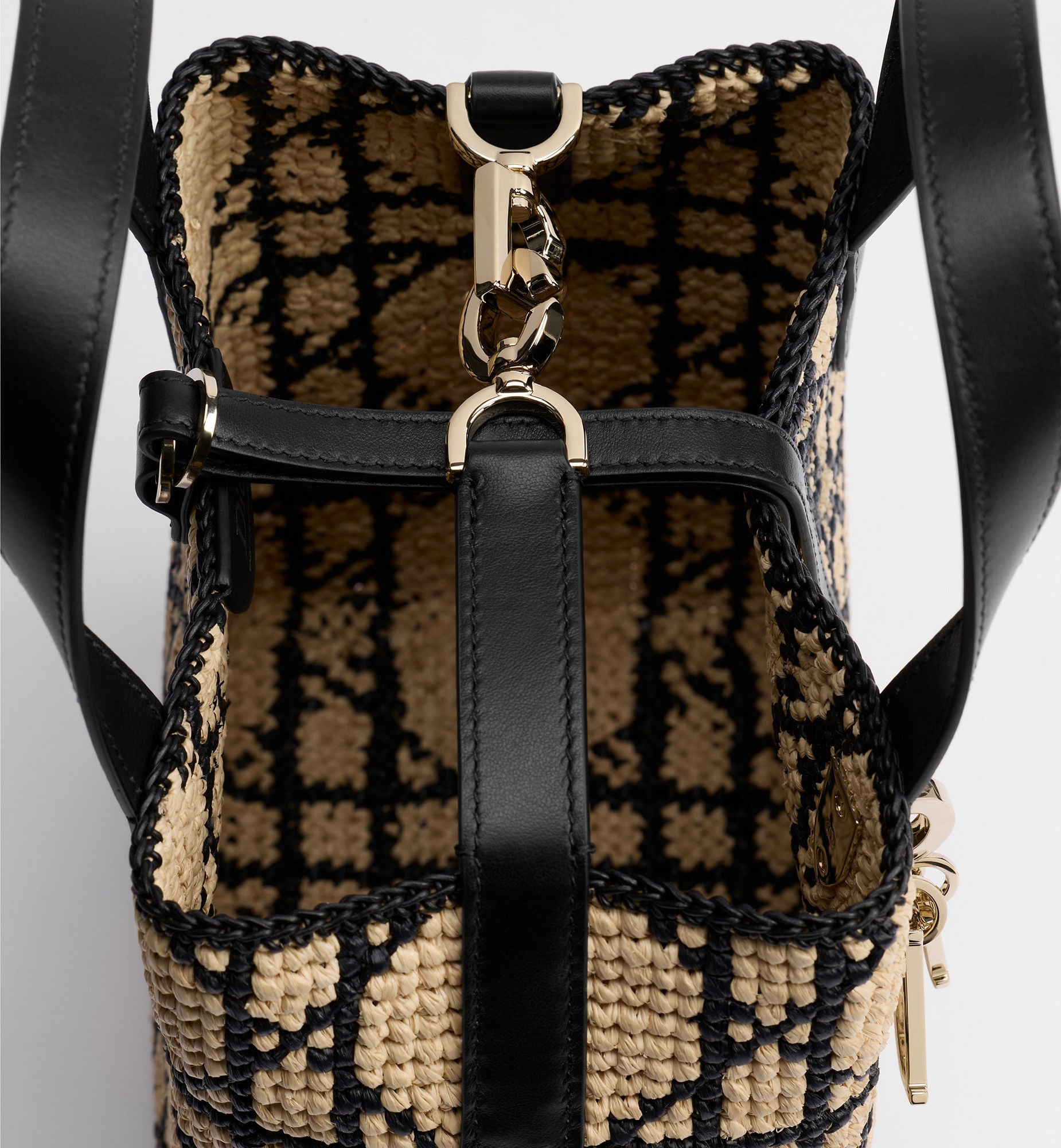 Women's Small Toujours Tote With Macrocannage Raffia And Black Calfskin And Strap