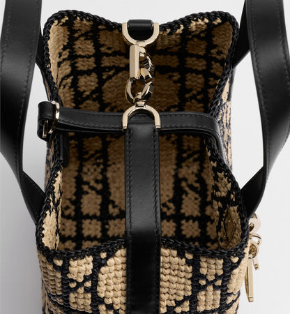 Women's Small Toujours Tote With Macrocannage Raffia And Black Calfskin And Strap
