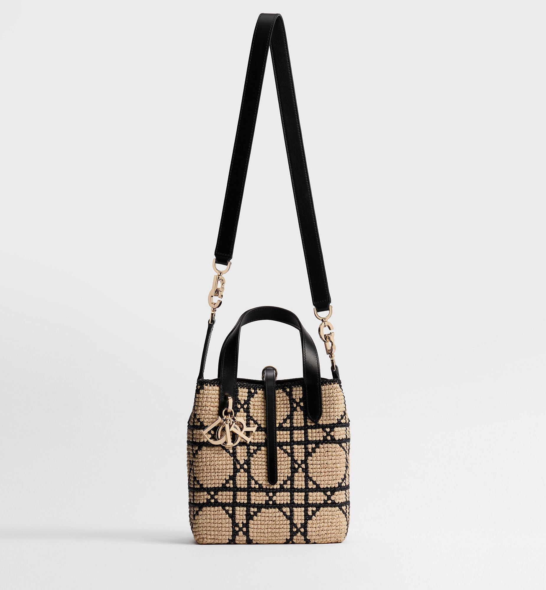Women's Small Toujours Tote With Macrocannage Raffia And Black Calfskin And Strap