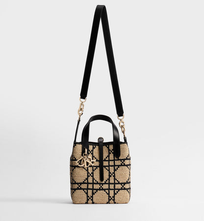 Women's Small Toujours Tote With Macrocannage Raffia And Black Calfskin And Strap
