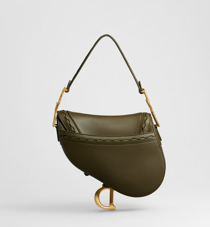 Women's Saddle Bag With Strap In Khaki Calfskin