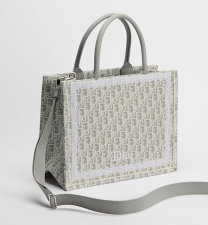 Women's Med Book Tote With Latte & Gray Oblique Embroidery & White Lace & Strap