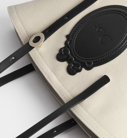 Women's Small Dior Blooming Bag With Beige Canvas And Black Calfskin