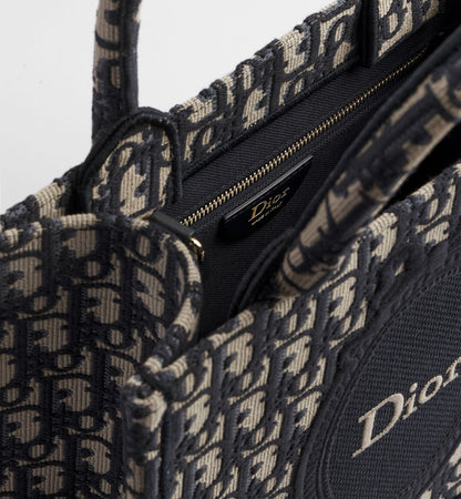 Women's Small Book Tote with Blue Oblique Jacquard and Médaillon Signature