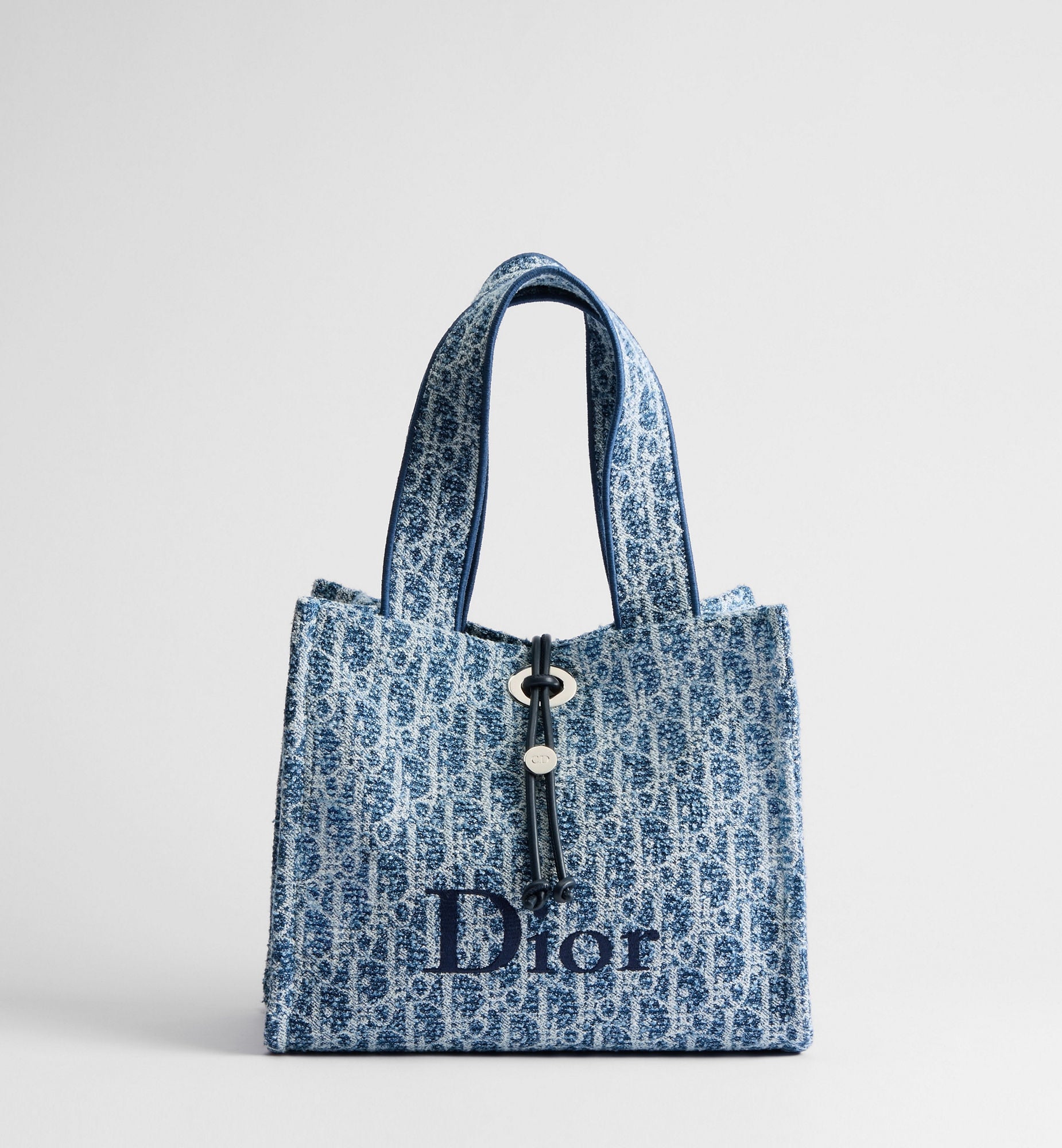 Women's Small Spongy Book Tote With Blue Textured Fabric And Embroidered Signature