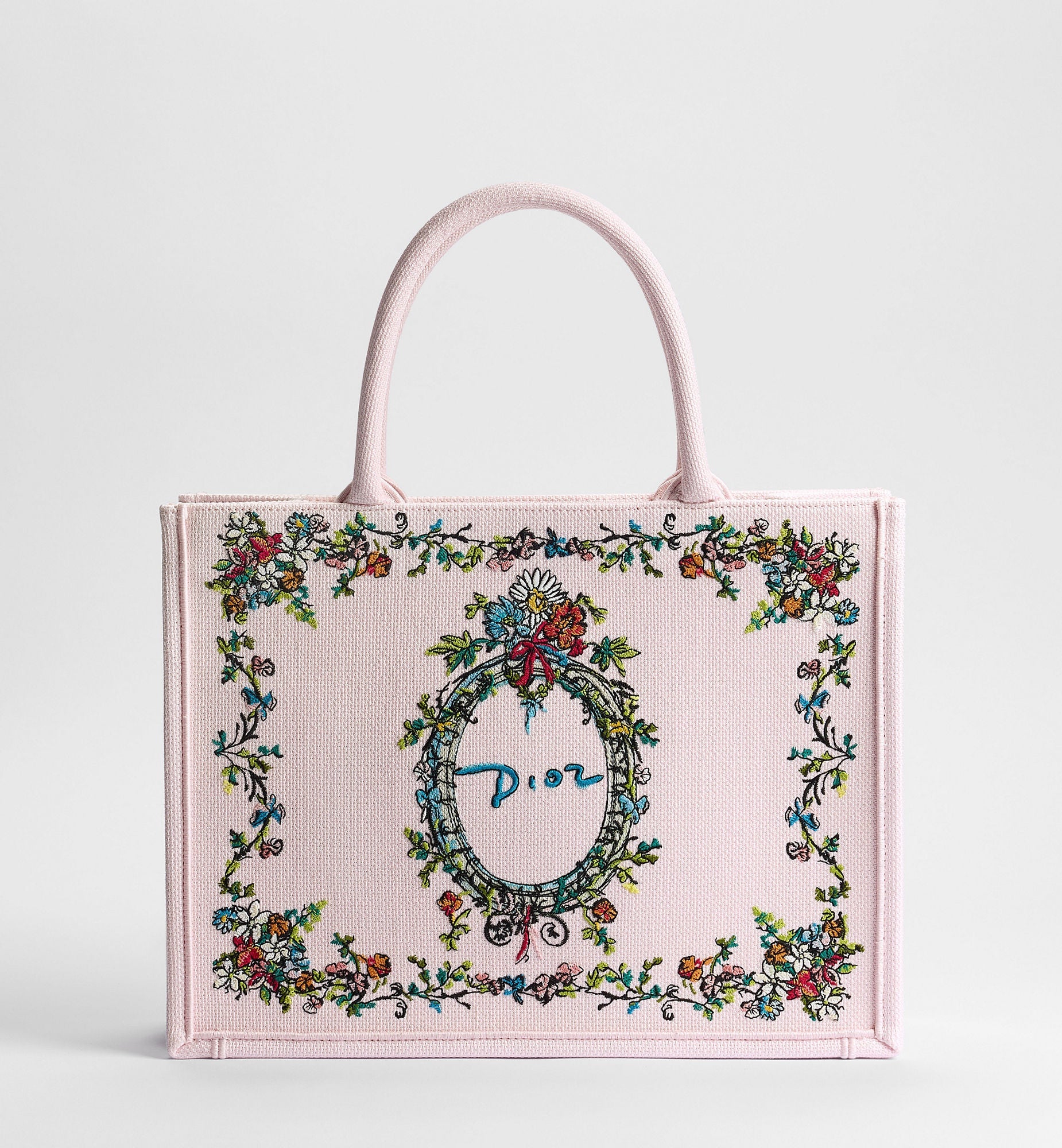 Medium Dior Book Tote With Pink Multicolor Dior Arabesque Embroidery And Strap