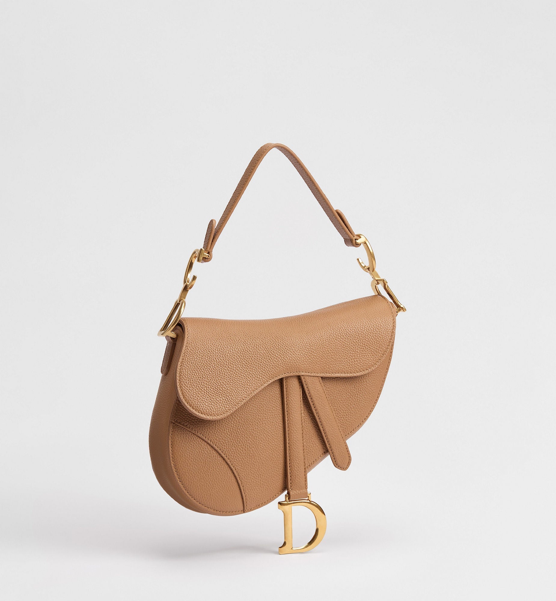 Women's Small Saddle Bag With Camel Grained Calfskin And Strap