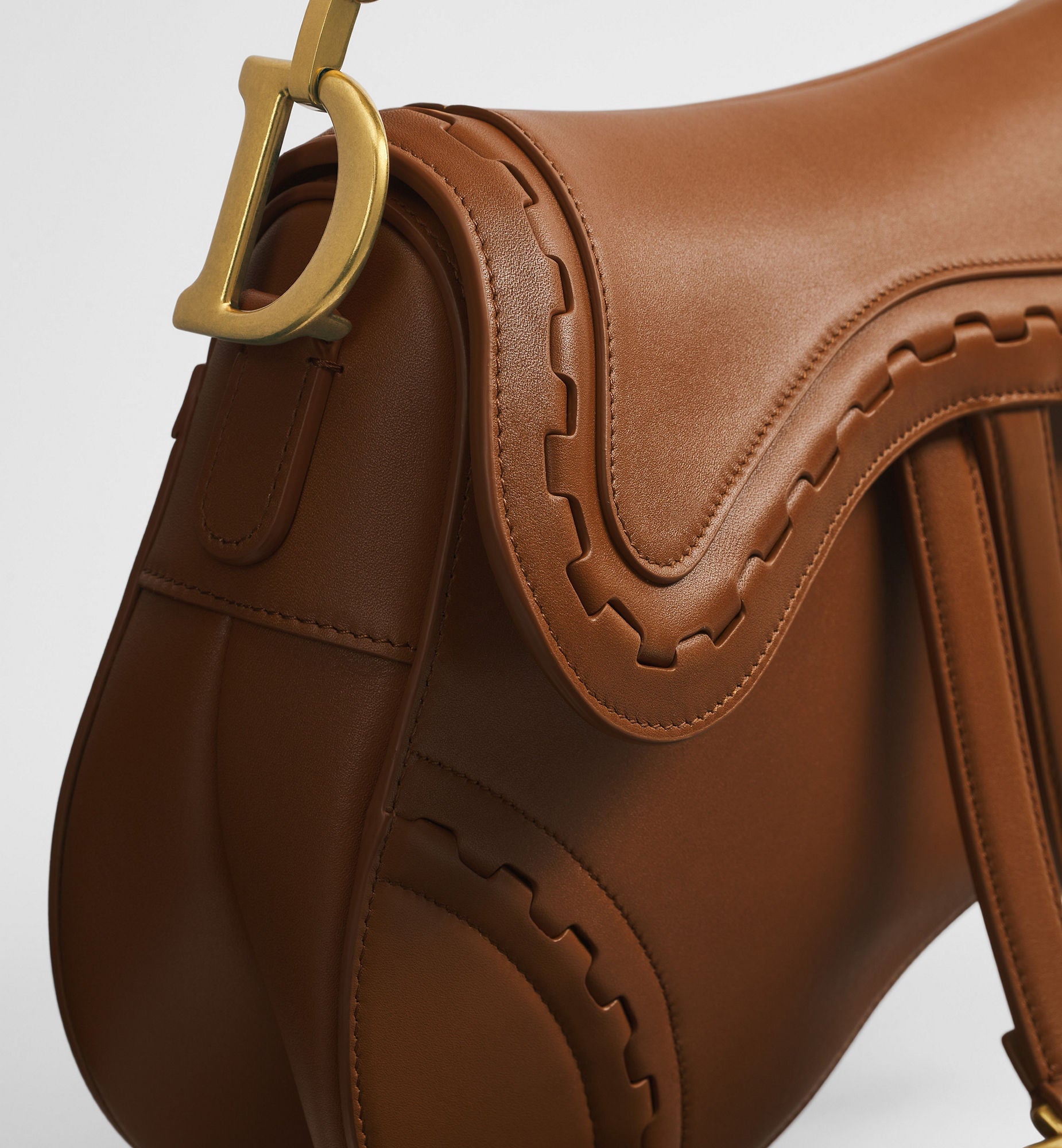 Women's Small Saddle Bag With Marron Bobby Calfskin Marquetry And Strap