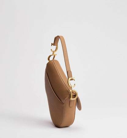 Women's Small Saddle Bag With Camel Grained Calfskin And Strap