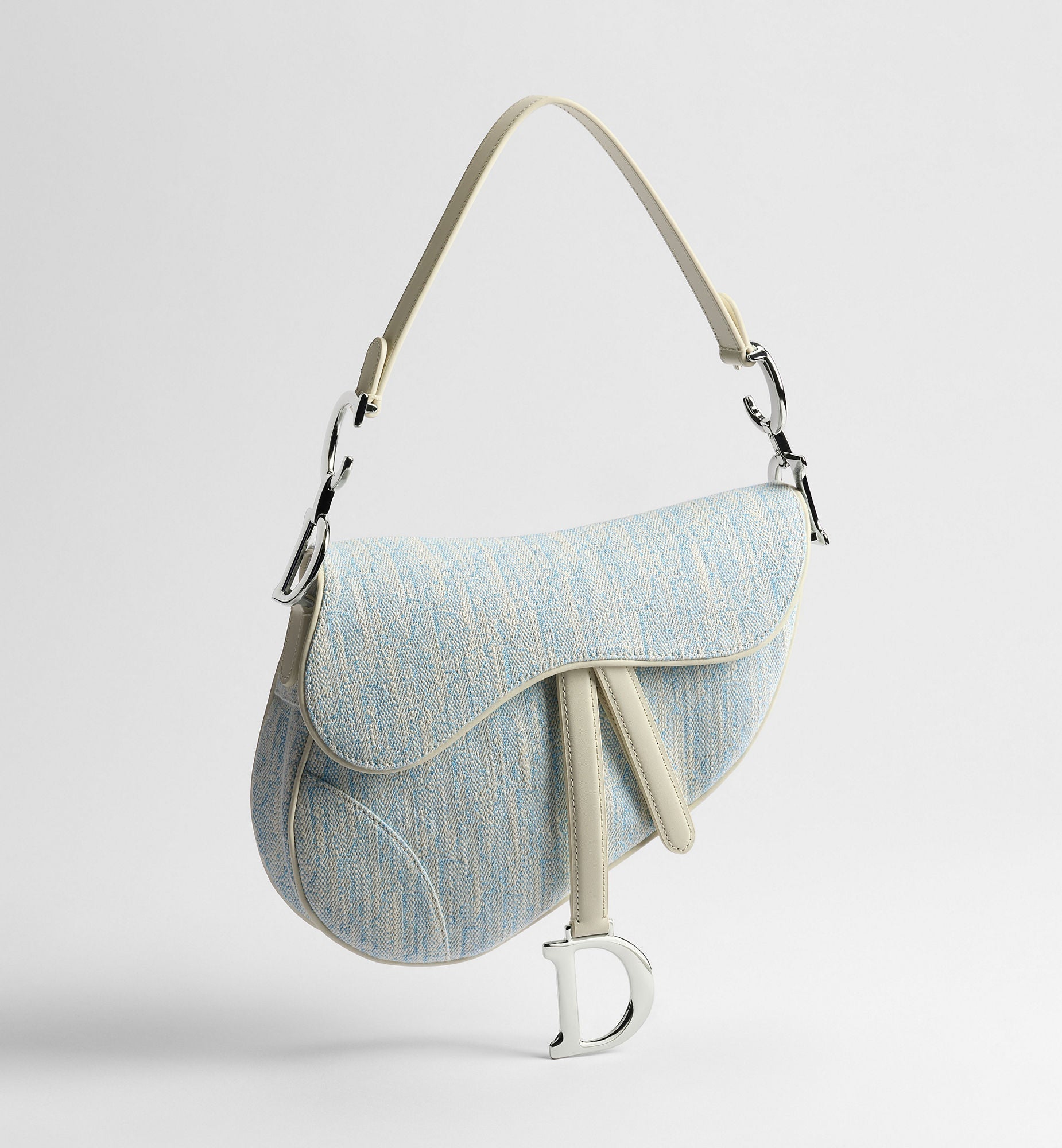 Women's Saddle Bag With Strap In Céleste Blue Washed Jacquard